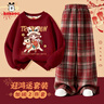巴布豆（BOBDOG）女童過(guò)年衣服洋氣兒童套裝馬年紅色新年圓領(lǐng)衛衣兩件套拜年服 150 曬單實(shí)拍圖