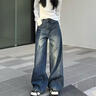 燦圖美式大碼牛仔褲女春夏季高腰寬松潮牌胖mm顯瘦彎刀闊腿直筒長(cháng)褲子 復古藍 L 【建議110-120斤】 曬單實(shí)拍圖