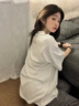 魯雅爾 重磅純棉馬上有福短袖t恤女夏季新款韓版寬松上衣小個(gè)子寬松半袖 白灰色 L 曬單實(shí)拍圖