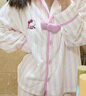 野獸派家居（tbh）宋雨琦同款三麗鷗Hello Kitty法蘭絨家居服套裝冬季可外穿睡衣女 Hello Kitty法蘭絨家居服 奶白條紋 M 曬單實(shí)拍圖