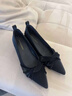 ZHR則則淺口單鞋女新款法式尖頭皺面粗跟高跟鞋氣質(zhì)職業(yè)女鞋 K519黑色37 曬單實(shí)拍圖