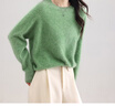 【京東直采】|26春MM羊絨羊毛衫女百搭寬松無(wú)縫純色打底衫針織衫 花綠 均碼 曬單實(shí)拍圖