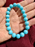 LOUIS WATER綠松石手串男女原礦高瓷藍湖北十堰果凍料招財手鏈轉運珠生日禮物 【10mm】藍沫款-吉祥綠松石 曬單實(shí)拍圖