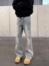 卡圖弛美式斜切微喇牛仔褲男秋冬季寬松潮流高街復古cleanfit彎刀長(cháng)褲子 懷舊藍 XL 曬單實(shí)拍圖