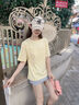名創(chuàng  )優(yōu)品（MINISO）短袖t恤女2026新款初夏穿搭小個(gè)子打底衫寬松純棉黃色正肩上衣服 曬單實(shí)拍圖