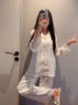 春秋真絲睡衣女白月光蕾絲燙鉆長(cháng)袖輕奢家居服生日禮物送女生禮盒 白月光【長(cháng)袖+長(cháng)褲】 M 80-100斤 曬單實(shí)拍圖