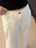 周淼ZHOUMIAO【Row老錢(qián)美學(xué)】白色低腰女士牛仔褲 純棉百搭直筒褲 純凈白 S 褲長(cháng)102腰圍72 曬單實(shí)拍圖