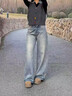 拉夏貝爾滿(mǎn)天星燙鉆闊腿牛仔褲女春秋2026新款高腰顯瘦直筒拖地褲 曬單實(shí)拍圖