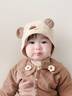 愛(ài)寶適嬰兒帽子春秋可愛(ài)護耳帽男女寶寶包頭套頭帽系帶胎帽T283 微笑熊 曬單實(shí)拍圖