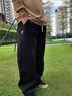 頂峰保羅（Dingfengbaoluo）工裝牛仔褲男春季美式學(xué)院風(fēng)休閑寬松闊腿褲子X(jué)F502黑色XL 曬單實(shí)拍圖