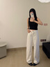 周淼ZHOUMIAO【Row老錢(qián)美學(xué)】白色低腰女士牛仔褲 純棉百搭直筒褲 純凈白 S 褲長(cháng)102腰圍72 曬單實(shí)拍圖