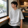 名創(chuàng  )優(yōu)品（MINISO）重磅短袖T恤男夏季高端解構拼接設計感潮牌圓領(lǐng)半袖青少年上衣服 【解構短T】麻灰(純色) L /175(體重125-130斤) 曬單實(shí)拍圖