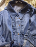 謎秀2026新品藍色萊賽爾仿牛仔襯衫2026秋荷葉邊門(mén)襟撞色收腰襯衣 藍色  襯衫 M 曬單實(shí)拍圖