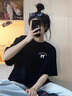 一寸相思黑色蝴蝶結短袖純棉t恤女2026夏季新款寬松遮肉大碼短袖上衣體恤 黑色-蝴蝶結字母 L (110-125斤) 曬單實(shí)拍圖