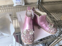 芭比童鞋春秋兒童皮靴亮鉆蝴蝶結單里水晶女童短筒靴子DA6062粉色26碼 曬單實(shí)拍圖