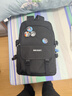雙星書(shū)包男背包雙肩包女韓版初中高中大學(xué)生大容量防潑水筆記本電腦 黑色大號【掛件+徽章】 曬單實(shí)拍圖
