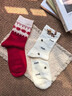 紅色本命年羊毛襪女秋冬款蝴蝶結可愛(ài)新年馬年本命年結婚襪中筒襪 費爾島雪花 均碼 (35-40) 曬單實(shí)拍圖