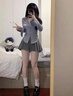 乖米豆美式學(xué)院風(fēng)辣妹襯衫女春季新款收腰顯瘦長(cháng)袖條紋上衣百褶短裙套裝 灰條紋襯衫【單件】 M 90-105斤 曬單實(shí)拍圖
