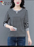 啄木鳥(niǎo)長(cháng)袖T恤女圓領(lǐng)條紋衛衣秋季百搭寬松顯瘦純棉打底衫上衣 灰色 XL 曬單實(shí)拍圖