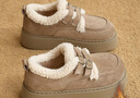 拉夏貝爾（La Chapelle）女鞋冬季新款棉鞋加絨面包鞋厚底增高保暖勃肯鞋子女E12 卡其 38 曬單實(shí)拍圖