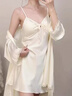 Eresg輕奢品牌真絲睡衣女春秋帶胸墊吊帶睡袍桑蠶絲純色家居服 桑蠶絲-奶黃色吊帶+睡袍 M 160( 80-105斤內 曬單實(shí)拍圖
