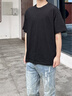 魯雅爾美式潮流cleanfit純棉短袖t恤男夏季寬松百搭氣質(zhì)五分半截袖打底 黑色 XL 曬單實(shí)拍圖
