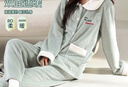 貓人（MiiOW）女士睡衣女冬法蘭絨簡(jiǎn)約風(fēng)柔軟甜美經(jīng)典撞色翻領(lǐng)家居服綠色XL 曬單實(shí)拍圖