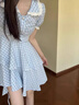 沂懿連衣裙女裙子夏季新款小個(gè)子顯瘦a字設計感襯衫裙海邊度假風(fēng)女裝 格紋娃娃領(lǐng)不規則連衣裙【藍色】 M 【建議90-105斤】 曬單實(shí)拍圖