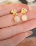 珍尚銀中國黃金和田玉耳釘純銀耳環(huán)飾生日禮物女士送女朋友老婆媽媽S925 曬單實(shí)拍圖