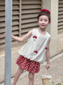 班喜迪女童夏裝套裝2026新款洋氣兒童背帶衣服兩件套寶寶短褲夏季小童裝 米色 110 曬單實(shí)拍圖