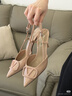 希尼公爵品牌一字扣高跟鞋女細跟尖頭漆皮單鞋夏季新款后空v扣包頭涼鞋女 裸色-4CM 40 曬單實(shí)拍圖