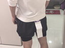 輕功（QINKUNG）二合一短褲男款五分女款三分假兩件帶內襯儲物短褲春夏新款 男款五分黑色 M 曬單實(shí)拍圖
