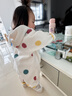 心楠嬰兒春秋季爬爬服連體衣女寶寶超萌毛絨連帽保暖家居服睡衣秋季 彩色波點(diǎn)連帽連體衣 90cm 【建議1-2歲】 曬單實(shí)拍圖