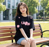 LDBE國潮美式復古字母刺繡短袖t恤女夏季2026新款寬松慵懶松馳感上衣 黑色 L 100-120斤 曬單實(shí)拍圖