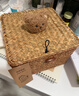 ken's桌面收納盒藤草編禮品盒帶蓋防塵雜物籃創(chuàng  )意伴手禮盒飾品盒 小熊款 橙色方形大號 曬單實(shí)拍圖