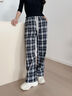 都市麗人黑白格褲子女款2026年最新款春季韓系慵懶松弛感休閑運動(dòng)闊腿褲女 曬單實(shí)拍圖