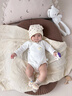 愛(ài)寶適嬰兒包屁衣春秋新生兒長(cháng)袖三角哈衣寶寶連體兩件裝T289 白+黃66cm 曬單實(shí)拍圖