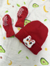 兔兔大文紅色嬰兒帽秋冬款針織套裝厚襪童0-6-12小月齡寶寶毛線(xiàn)帽滿(mǎn)月百天 白獅子套裝厚（毛圈款）0-1歲 曬單實(shí)拍圖