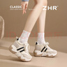 ZHR厚底8CM內增高女鞋復古輕便百搭運動(dòng)老爹鞋女 KS99 米黑 37 曬單實(shí)拍圖