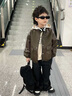G.duck小黃鴨童裝兒童套裝男童春秋新款一歲寶寶衣服男孩帥氣皮衣兩件套 棕色 110 曬單實(shí)拍圖