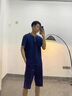 Charm Kendo睡衣男夏季蘭精莫代爾男士睡衣居家服短袖短褲可外穿青年運動(dòng)套裝 藏青 送老公實(shí)用高級感 XL(125-150) 曬單實(shí)拍圖