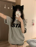 STA國潮ins幻影l(fā)ogo重磅寬松夏季短袖情侶裝休閑潮流基礎涼感T恤男士 灰色 L 曬單實(shí)拍圖
