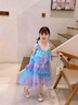 G.duck小黃鴨童裝女童連衣裙夏季新款美人魚(yú)公主裙兒童裙子夏天吊帶裙女 藍色裙子 90 建議1~2歲（80-90cm） 曬單實(shí)拍圖