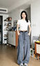 望辰藍色格子褲女春夏季2026正流行新款垂感闊腿褲寬松慵懶風(fēng)彎刀褲子 藏藍色 XL 135-150斤 曬單實(shí)拍圖
