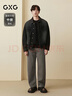 GXG男裝 巴恩風(fēng)領(lǐng)口拼接PU牛仔夾克男寬松復古外套 25秋季新品 黑棕色 XL 曬單實(shí)拍圖