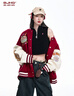 BJHG不計后果新年紅色棒球服男款春季潮牌呢子外套美式復古夾克上衣女 新年紅 XL 曬單實(shí)拍圖