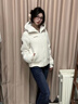 LDBE毛茸茸羊羔絨外套女2026爆款秋冬美式復古顯瘦短款開(kāi)衫連帽衛衣潮 米白色【秋冬加絨】 M 90-110斤 曬單實(shí)拍圖