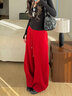 帛芮糯米彎刀褲女款2026年新款春款闊腿褲顯瘦休閑褲中線(xiàn)紅色香蕉褲子 曬單實(shí)拍圖