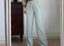 唐獅（TonLion）直筒褲子女裝闊腿休閑褲春秋季新款拼接設計感潮流顯瘦運動(dòng)女褲裝 曬單實(shí)拍圖