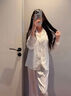 春秋真絲睡衣女白月光蕾絲燙鉆長(cháng)袖輕奢家居服生日禮物送女生禮盒 白月光【長(cháng)袖+長(cháng)褲】 M 80-100斤 曬單實(shí)拍圖